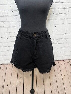 KanCan Black Distressed Frayed Hem Jean Shorts